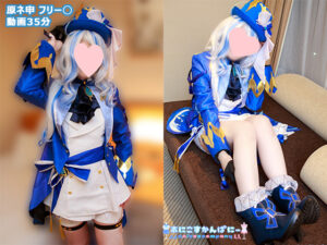 【フリーナ】フリーナのパイパンまんこに太ディルドズボズボ絶頂潮吹き!男愛撫耐えきれず騎乗位生ハメ、鏡前立ちバックアヘ中出し♥