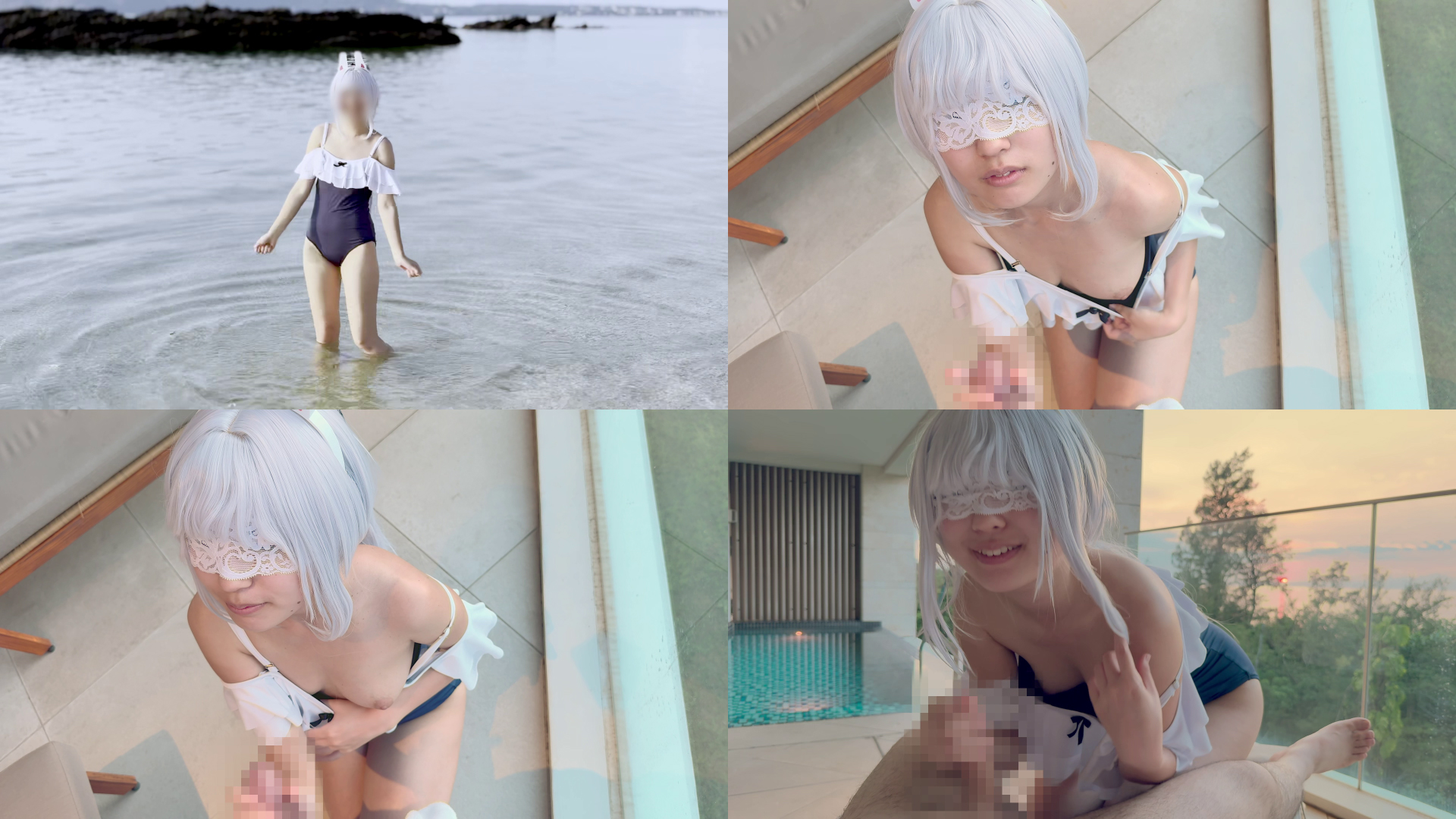 【月雪ミヤコ】月雪ミヤコ水着ずらし片乳ポロリで舌ペロエアフェラ!涎垂らし喉奥フェ... サンプル画像1