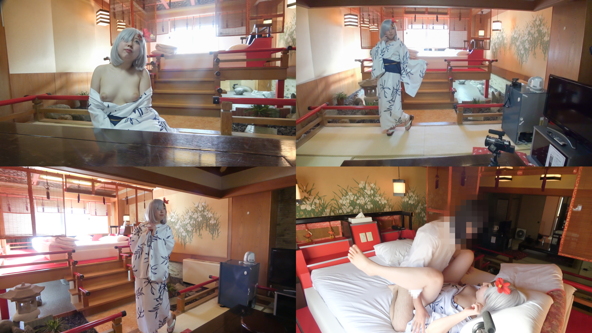 【浜風】和室で浴衣浜風を襲い柔乳鷲掴み生オマンコ挿入!顔射ぶっかけから布団フェラ... サンプル画像1