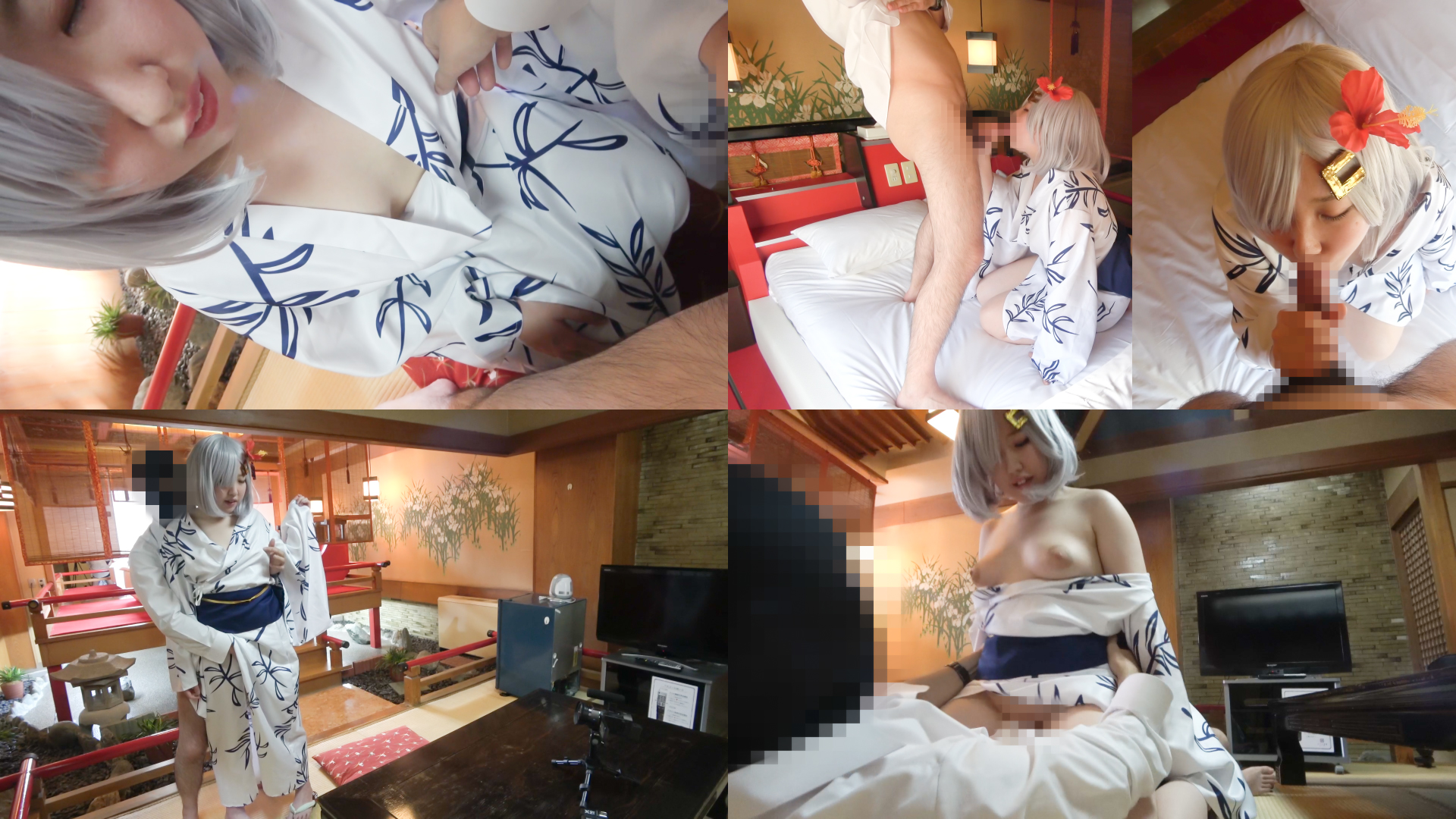 【浜風】和室で浴衣浜風を襲い柔乳鷲掴み生オマンコ挿入!顔射ぶっかけから布団フェラ... サンプル画像2